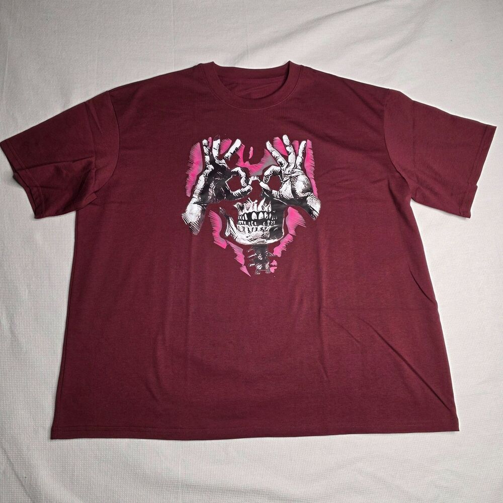 Siirgio Men’s 3XL Burgundy Skull OK Pattern Graphic Casual T‑Shirt Short Sleeve